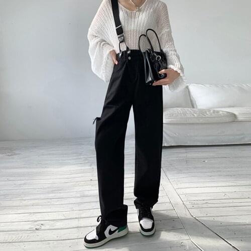 Streetwear Strap Jeans Woman 2021 High Waist Straight Jeans For Women Plus Size White Black Denim Pants Jean Femme