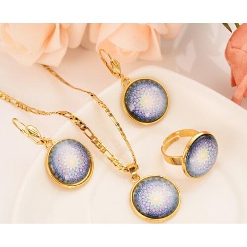 Crystal butterfly flower Necklaces Earrings Gold Color PNG Jewellery Set Papua New Guinea Wedding party women girls gifts