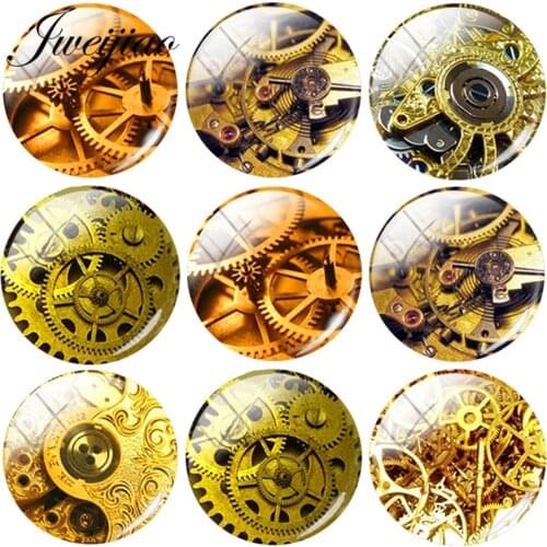 JWEIJIAO Retro Steampunk Clock Gear Wheel Images DIY Glass Cabochon Dome Demo Flat Back Bracelet Necklace Charm Findings