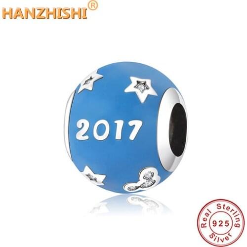 2020 Spring Collection DIY Fits Original pandora Charms Bracelet 925 Sterling Silver Blue Enamel Beads Charm With Clear CZ