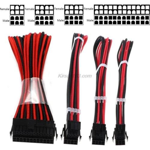 1Set Basic Extension Cable Kit 1pc 24Pin 1pc EPS 4+4Pin 1pc PCIE 6+2Pin 1pc PCI-E 6Pin Power Extension Cable for PC Computer