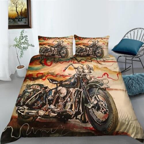 3D Bedding Set Cool Motorcycle Printed Queen Size Fashionable Highend Polyester Bedclothes Room Decorations