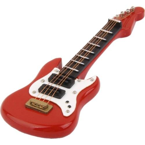 1:12 Scale Dollhouse Miniatures Musical Instrument Red Wood Electric Guitar Doll House Decor Accessories