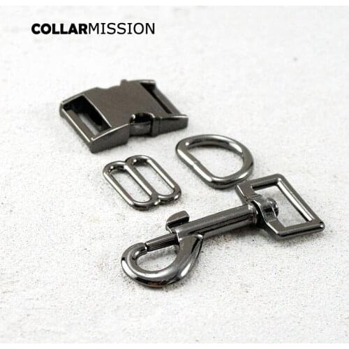 Metal buckle+adjust buckle+D ring+metal dog clasp/set) DIY dog collar gun black 20mm webbing sewing accessories high quality