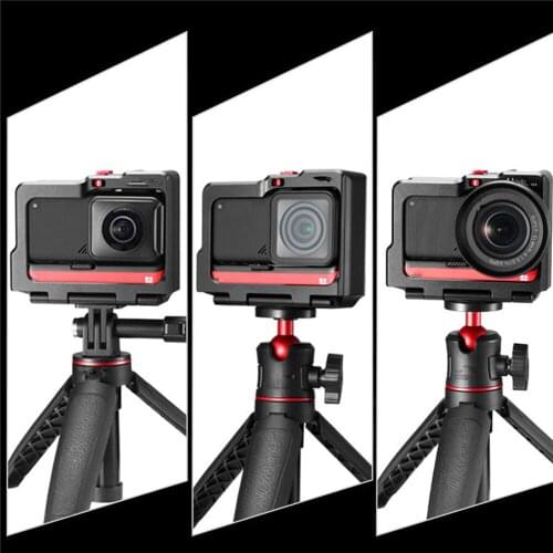 Metal Camera Cage Protective Frame Case for Insta360 ONE R Camera with Double Cold Shoes LED Light Microphone Extension Case