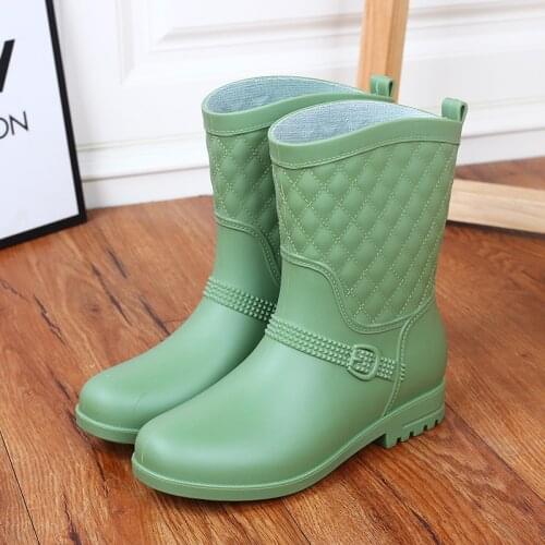 Fashion Low-heeled Rain boots Female Adult Ankle bottes Waterproof Rubber shoes ladies non-slip Galoshes Light 2021 galoshes