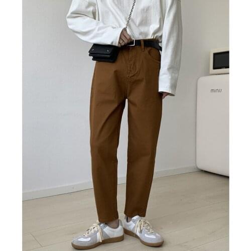 2021 Autumn Korean style simple solid color washing Straight pants men casual loose wild green Straight Pants men trouser,M-XXL
