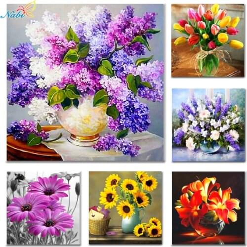 Nabi 5D DIY diamond Painting flowers Cross Stitch diamond embroidery mosaic diamonds wall stickers home decor vase 3 sizes