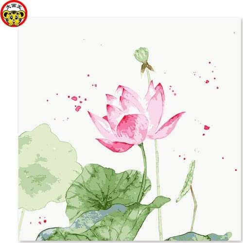 Painting by numbers art paint by number Lotus Pink White Chastity Bloom Digital Painting Landscape painting Lotus leaves Lotus