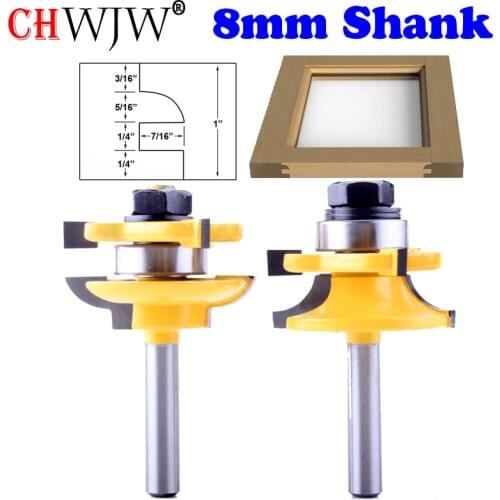 2PC 8mm Shank high quality Raised Panel Cabinet Door Router Bit Set - 2 Bit Round Ove Woodworking cutter woodworking router bits