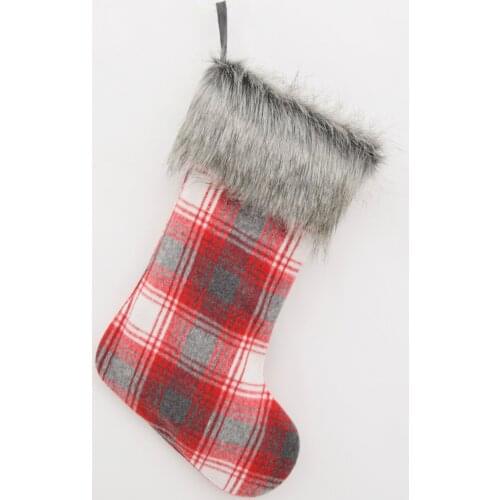 Sorrento Plaid with Faux Fur Cuff Christmas Stocking Xmas Tree Decor Festival Party 10*19inch