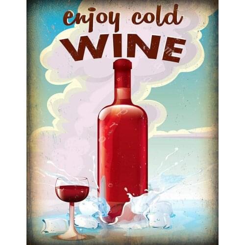 Enjoy Cold Red Wine Vintage Style Metal Sign Iron Painting for Indoor & Outdoor Home Bar Coffee Kitchen Wall Decor 8 X 12 Inch