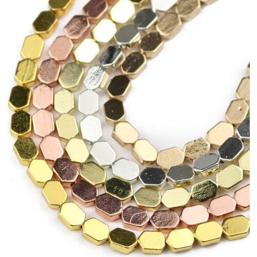 Natural Stone Rose Gold Silvers Hexagon Hematite 4X6mm Charm Loose Spacer Beads For Jewelry Making Diy Bracelet Necklace Pendant