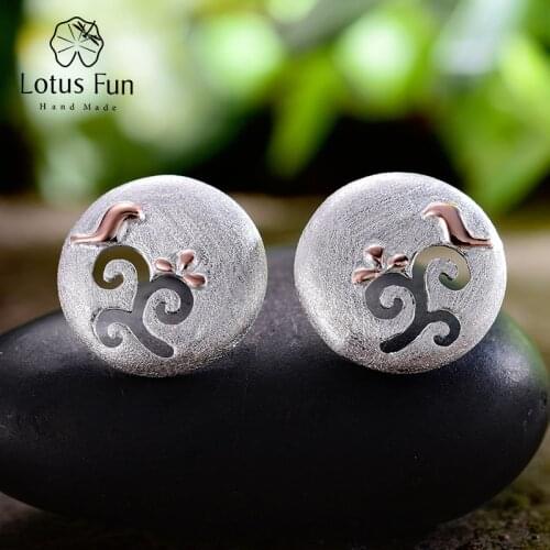 Lotus Fun Real 925 Sterling Silver Natural Creative Handmade Fine Jewelry Vintage Trees Birds Stud Earrings for Women Brincos