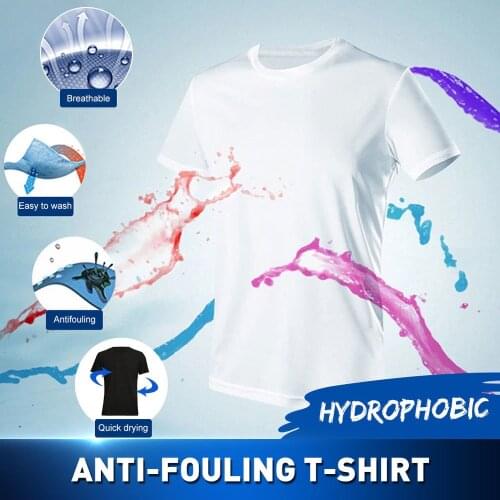 New O Neck Breathable Men T-shirt Creative Hydrophobic Waterproof Anti-Dirty Top Quick Dry T-Shirts Top Short-sleeved T-shirts
