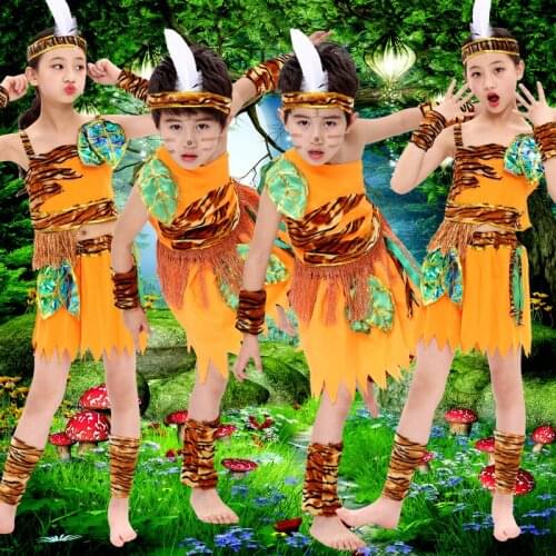 Childrens wear plays out costume tage costume African dance Indian savage hunter show costume dance costume