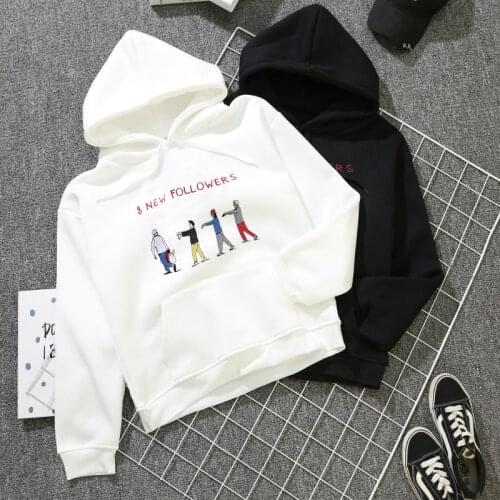 Autumn Winter Girl Coat Sweatshirt Sudadera Mujer Hoodies Spoof Four-person Graphics Print Womens Casual Oversize Plus Velvet