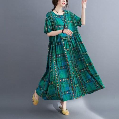 Summer Casual Women Baggy Long Maxi Dress Short Sleeve Vintage Cotton Linen Gown Robe De Mujer Dresses Oversized Vestidos Kaftan