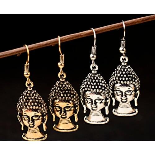 Vintage Style Plated Drop Earring Lucky Buddha Shape Dangle Earrings for Women Gifts Jewelry Thailand Buddha Earrings Jhumka