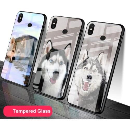 Husky dog Tempered Glass Phone Case For Redmi Note 5 6 7 8 9 Pro Note8T Note9S Redmi8 9 Cover Shell