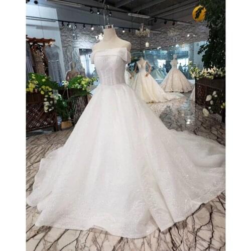 BGW HT5622 Strapless Wedding Dresses Boho Off Shoulder Corset White Shiny Wedding Gowns With Train New Fashion Vestidos De Novia