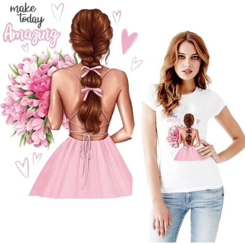 Iron on transfer for clothing Flower Girl logo patch vinyl Heat transfer badge stickers on clothes fabric thermo applique diy