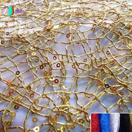 Gold Silver Black Show Performance Coat Dress Material Sequin Diy Decorate Cobweb Style Hollow Fabric S0375L