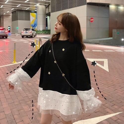 Spring Summer Dresses women summer Ladies Star Black dress Chic Dress Sky Printed Female Korean Style Dress