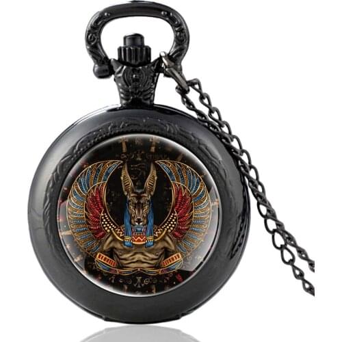 Ancient Egypt Anubis Pattern Vintage Quartz Pocket Watch Men Women Unique Pendant Necklace Hours Clock Gifts