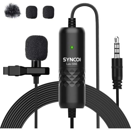 SYNCO Lav S6E Lavalier Omnidirectional Condenser Label Mic, 6M Cord Smartphone Camera for Broadcast Interview YouTube Recording
