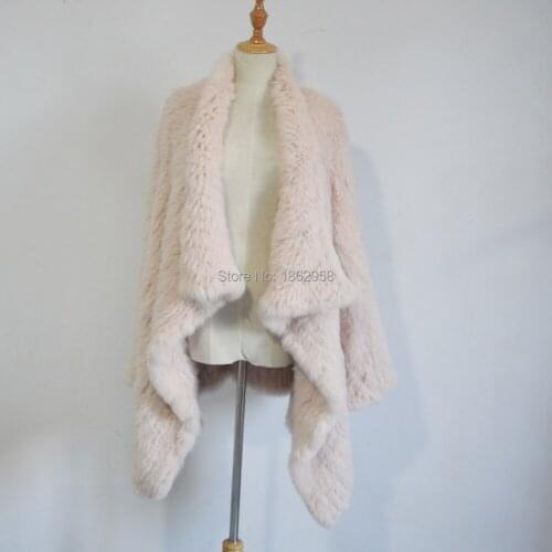 SJ018 Women 2020 Top Quality 1*1 Thick Knit Light Pink Rabbit Fur Jacket
