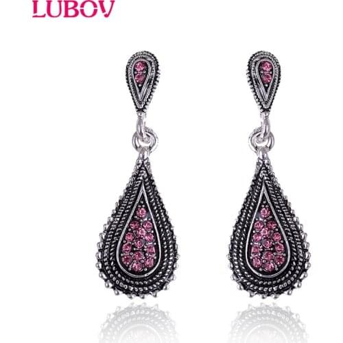 Vintage Waterdrop Metal Stud Earrings Crystal Rhinestone Flower Inlaid Women Piercing Earrings 2018 Christmas Party Jewelry