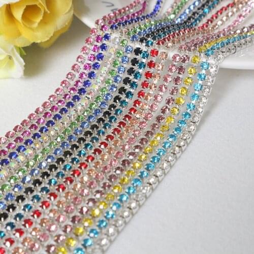 1yard/lot Sew on Crystal Rhinestone Chain SS6 SS8 SS10 SS12 Silver Base Dense Claw Glass Rhinestone Trim DIY Accessories