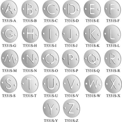 10pcs/lot 316L Stainless Steel Silver Tone 12mm Round Initial Alphabet Letter Charm Connector for DIY Bracelet Jewelry Findings