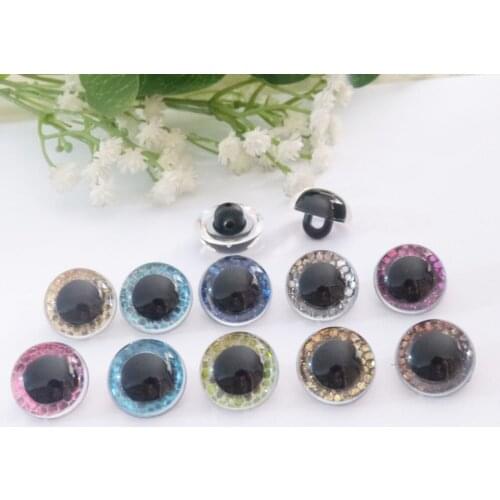 100pcs/lot 12mm/13.5mm/15mm/16.5mm/18mm/21mm clear handscrew toy eyes button eyes+glitter Nonwovens for diy doll findings--sp