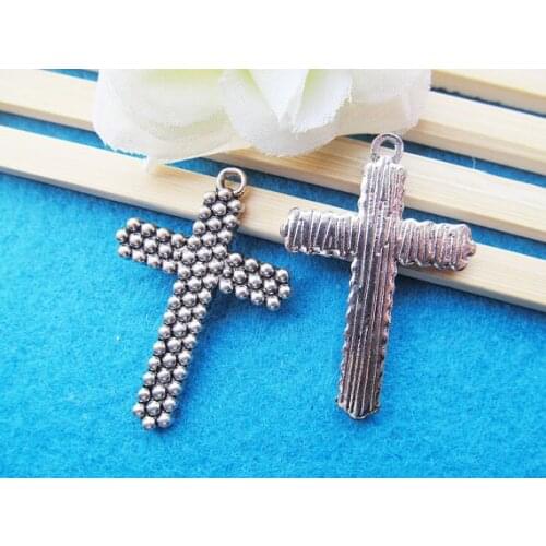 50pcs 29.89mmx50.67mm Heavy Antique Silver tone Filigree Straight Cross Pendant Charm/Finding, DIY Accessory Jewelry Making