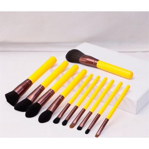 MY Destiny 9Pcs Makeup Brushe Set Pro Soft Synthetic Goat Hair Foundation Brush Concealer Make up Brush Yellow / Purple