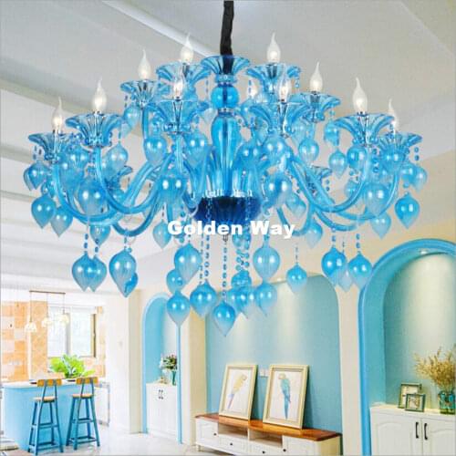 Free Shipping Sky Blue Crystal Chandelier Candle Holder Lamps Modern Crystal K9 Chandeliers Villa Living Room Hanging Lighting