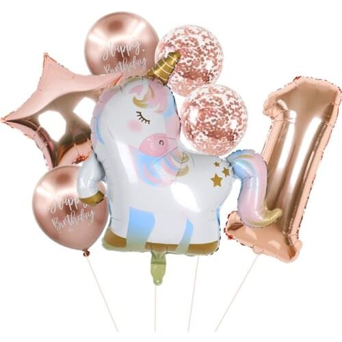 Large Rose Gold Numbered Aluminum Foil Balloon Unicorn Theme Balls Wedding Birthday Party Decoration Baby Shower Helium Globos