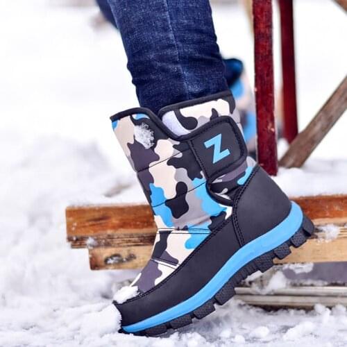 Children Waterproof Snow Boots Winter Camouflage Non-slip Crampons Platform Boots For Girls Boys Kids Mid-Calf Plush Warm Shoes