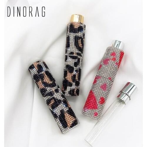 Dinorag10ml Perfume Spray Bottle Handmade Rhinestones Leopard Mini Travel Portable Atomizer Liquid Packaging Perfume Bottle