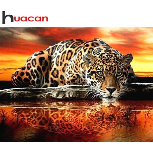 Huacan Diy Diamond Painting Leopard Animal Full Square/Round Drill New Arrivals Diamond Embroidery Kit Home Decor