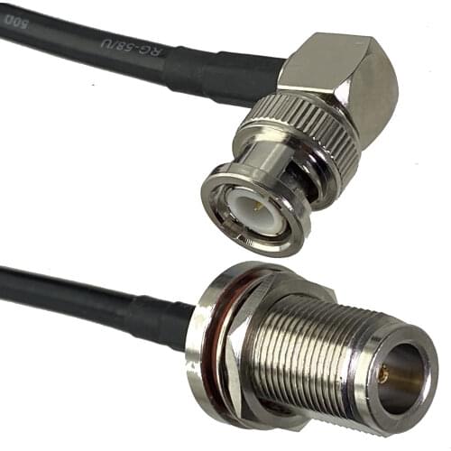 Cable BNC male plug Right angle to N female jack Bulkhead connector RF straight RG58 Jumper pigtail 4inch~20M