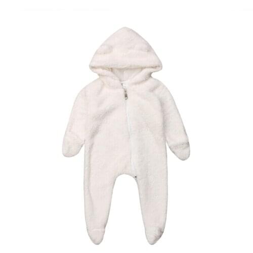 Baby Girl Boy Romper Unisex Cute Ears Solid Winter Winter Hooded Clothes Fuzzy Hooded Romper One-Pieces Outfits 0-24M Rompers