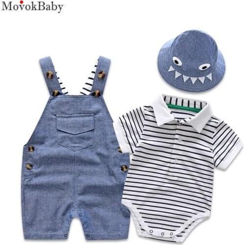 Baby Boy Striped Romper Outfit Set Clothing Newborn Clothes Cotton Summer With Hat Suspender Pants Clothes Sets