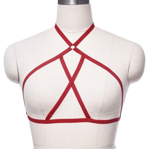 Red Punk Body Harness Belt Fetish Soft Bondage Harness Adjustable Sexy Lingerie Bra Low Price Women Pastel Goth Body Cage