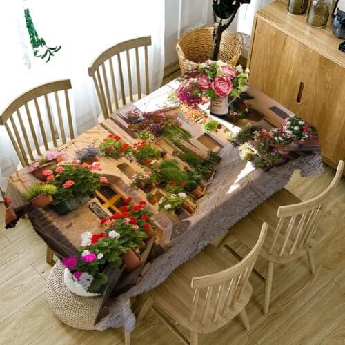 High Quality 3d Round Tablecloth City Street Flower landscape Pattern Washable Dustproof Thicken Cotton Rectangular Table Cloth