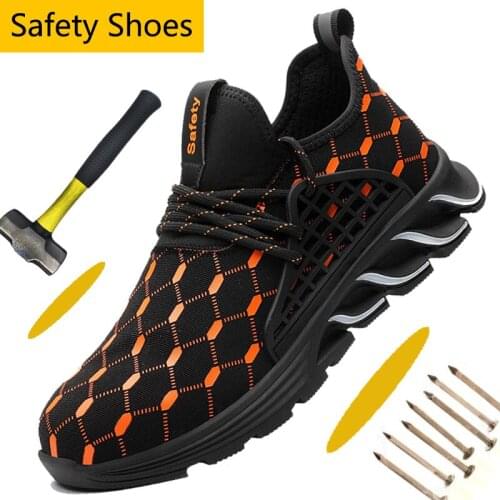 Lightweight Steel Toe Work Shoes Men Industrial Anti-stab Men Safety Shoes Mesh Breathable Hiking Shoes Athletic Work Sneaker