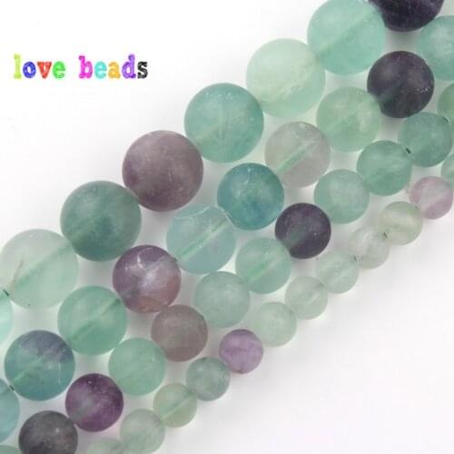 Matte Fluorite Beads Natural Dull Polish Stone Round Bead for Jewelry Making DIY Woman Bracelet Necklace Accessories 15'Strand