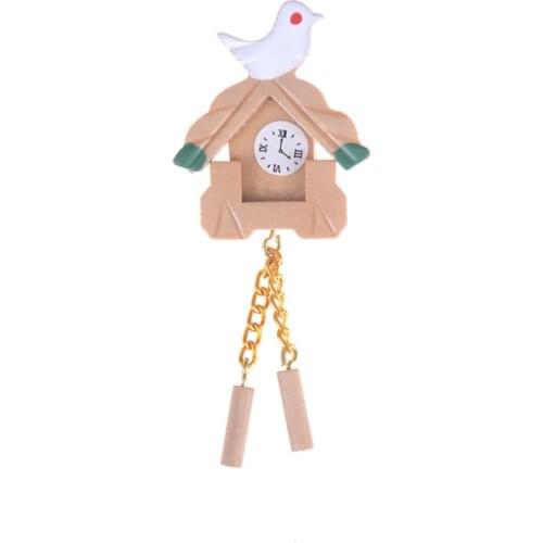 Cute Wall Clock 1:12 Dolls House Furniture Bird Clock Dollhouse Mini Simulation Bird Wood Clock Children Room Doll House Decor